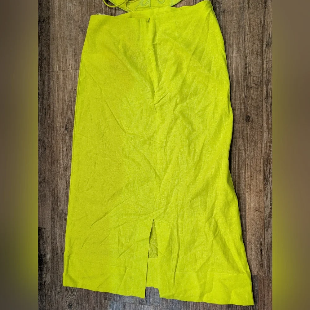 NWT Farm Rio Lime Green Monstera Midi Linen Viscose Blend Dress Size Medium - Picture 7 of 14